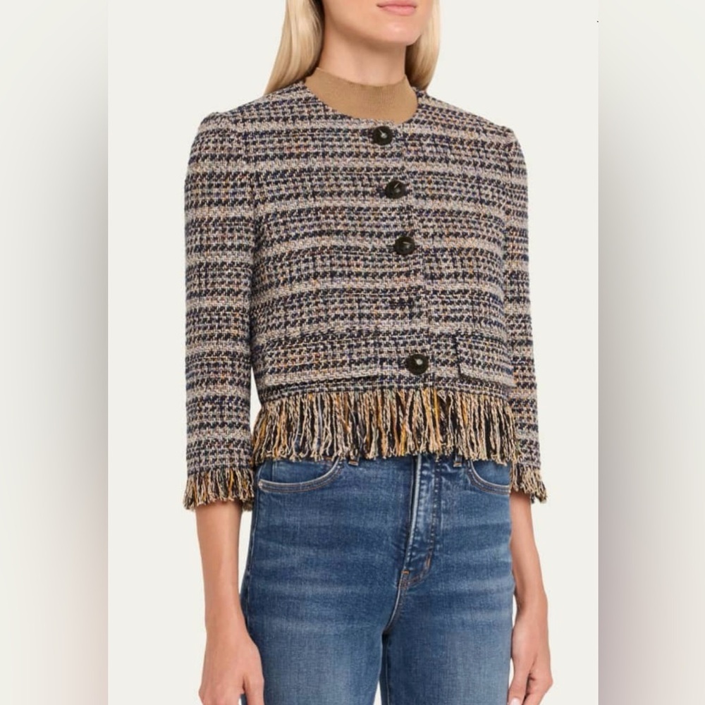 Veronica Beard,NWT Sz 00 Multicolor Tweed Fringe Blazer